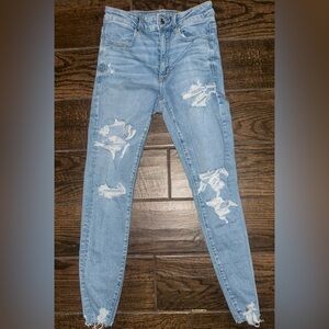 Stylish Light Blue Distressed American Eagle Women's Jeans